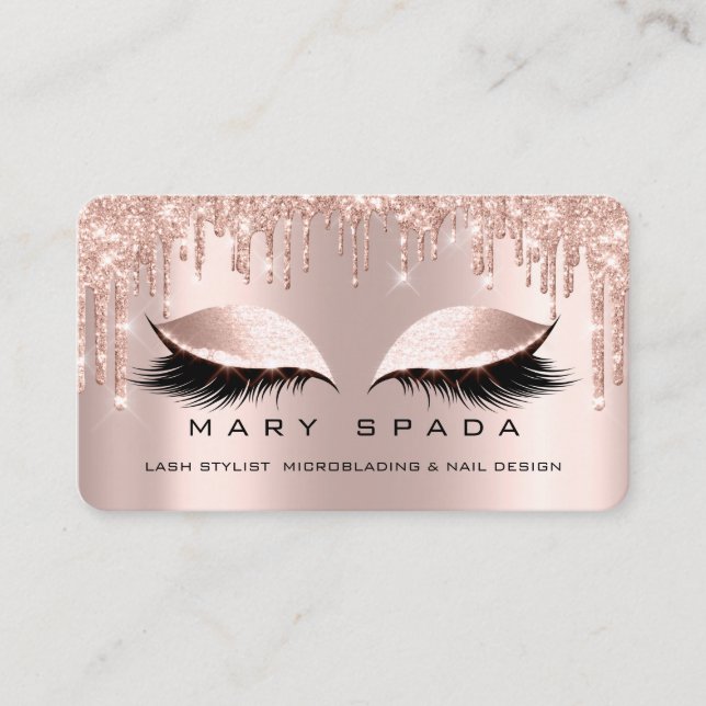 Makeup Eyebrows Lashes Pink Rose Spark Lux Business Card (Front)