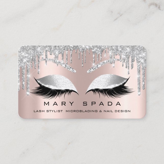 Makeup Eyebrows Lashes Silver Rose Spark Social Business Card (Front)