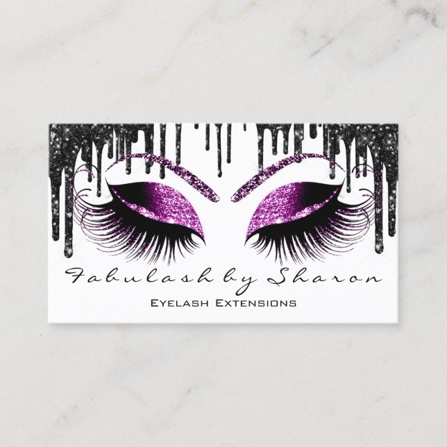 Makeup Eyelash Black Drips White Berry Purple Business Card (Front)