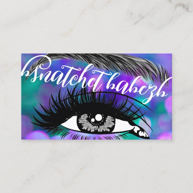 Makeup Eyelash Brows Microblading QR Code Purple Business Card (Front)