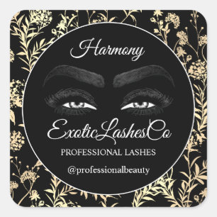 Makeup Eyelash  Cleaner Floral Gold Black White Square Sticker