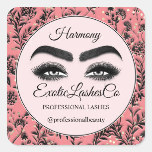 Makeup Eyelash  Cleaner Floral Rose Blush Square Sticker