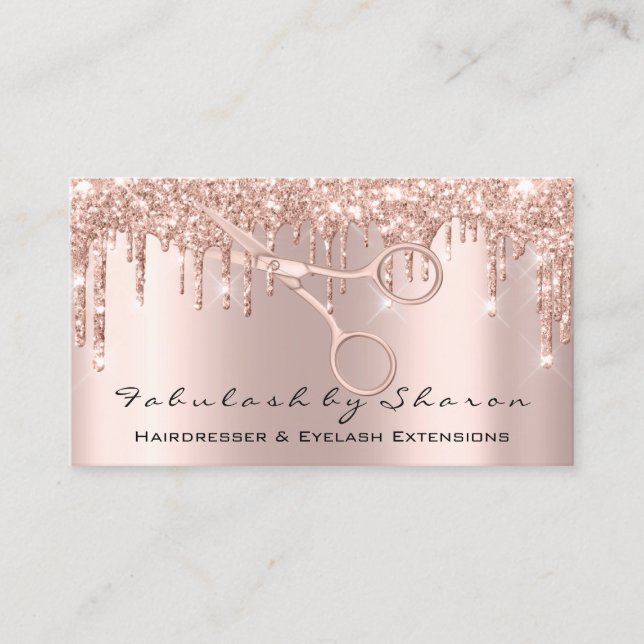Makeup Eyelash Hairdresser Scissors Rose Drips Business Card (Front)