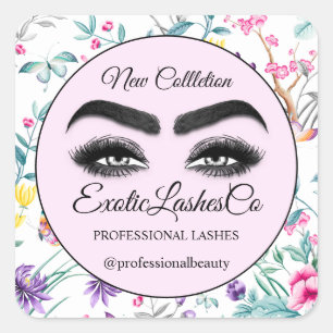 Makeup Eyelash Packaging Cleaner Floral Thank You  Square Sticker
