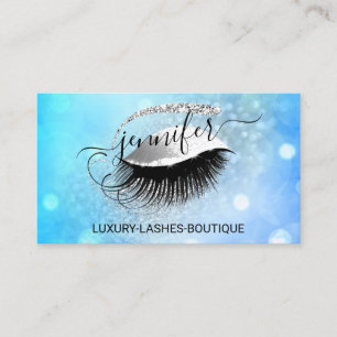 Makeup Eyelash QR Code Logo Glitter Blue Silver Business Card