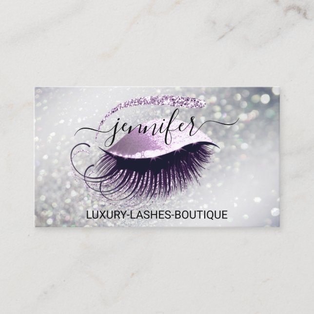 Makeup Eyelash QR Code Logo Glitter Lux  Pink Business Card (Front)