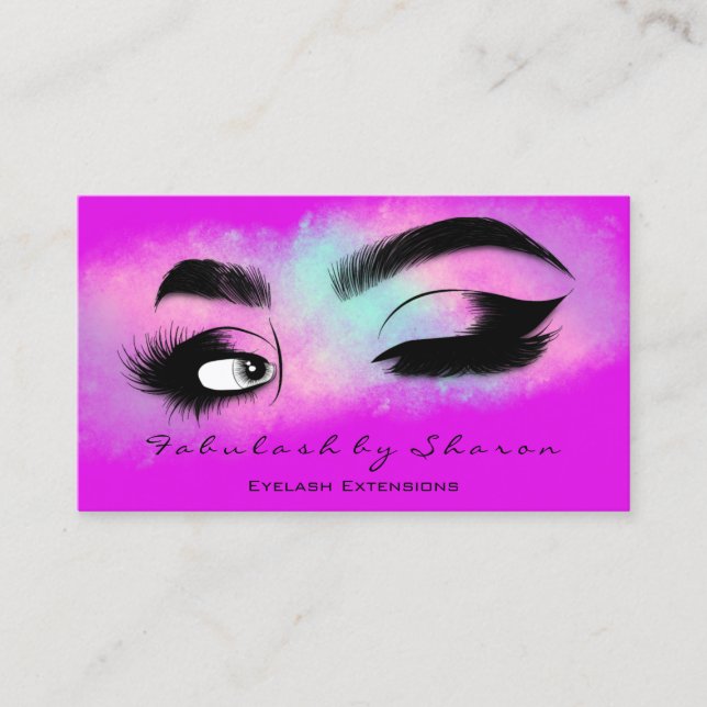 Makeup Eyelash QR CODE Logo Microblading Brow Pink Business Card (Front)