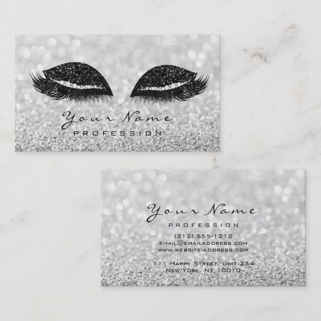 Makeup Eyes Lashes Extension Glitter Grey Black Business Card (Front/Back)