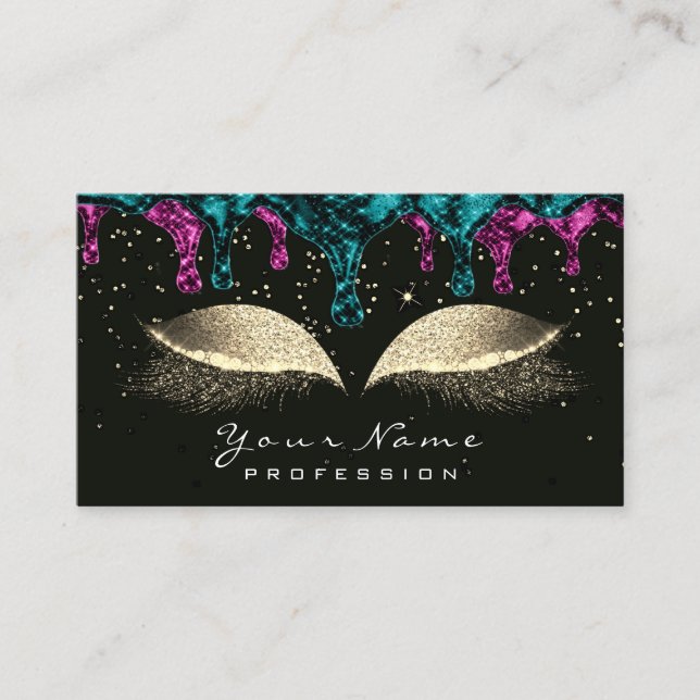 Makeup Eyes Lashes Glitter Wax Epilation Pink Teal Business Card (Front)