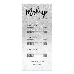 Makeup faux silver glitter marble price list rack card