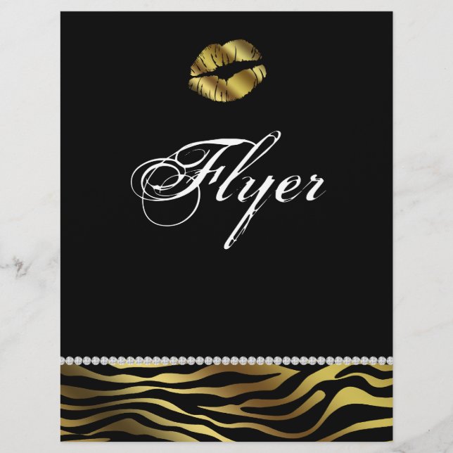 Makeup Flyer Hair Salon Nail Zebra Silver & Gold (Front)