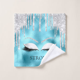 Makeup Glitter Eyes Drips Silver Blue Name Wash Cloth