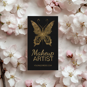 Makeup Glitter Faux Gold Foil Butterfly Black Business Card