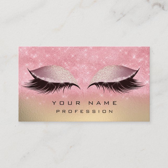 Makeup Gold Blush Pink Glass Eyes Lashes Glitter Business Card (Front)