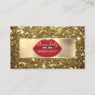 Makeup Gold Glitter QR Code Logo Red Lips Business Card