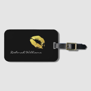 makeup gold lips travel luggage tag