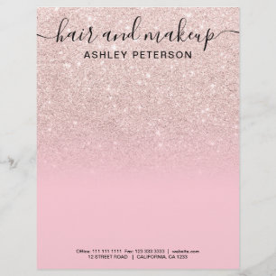 Makeup hair light rose gold glitter ombre pink letterhead