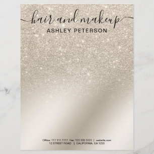 Makeup hair pearl glitter ivory ombre metallic letterhead