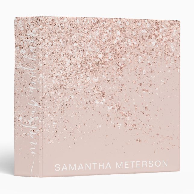Makeup hair rose gold glitter pastel blush pink binder (Front/Spine)