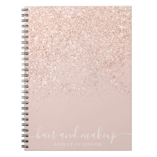 Makeup hair rose gold glitter pastel blush pink notebook