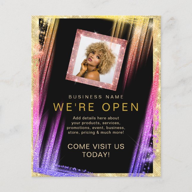 Makeup Hair Salon Custom Photo Black Gold Unique F Flyer (Front)
