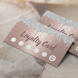 Makeup Hair Salon Silver Drips Rose Gold Loyalty Card