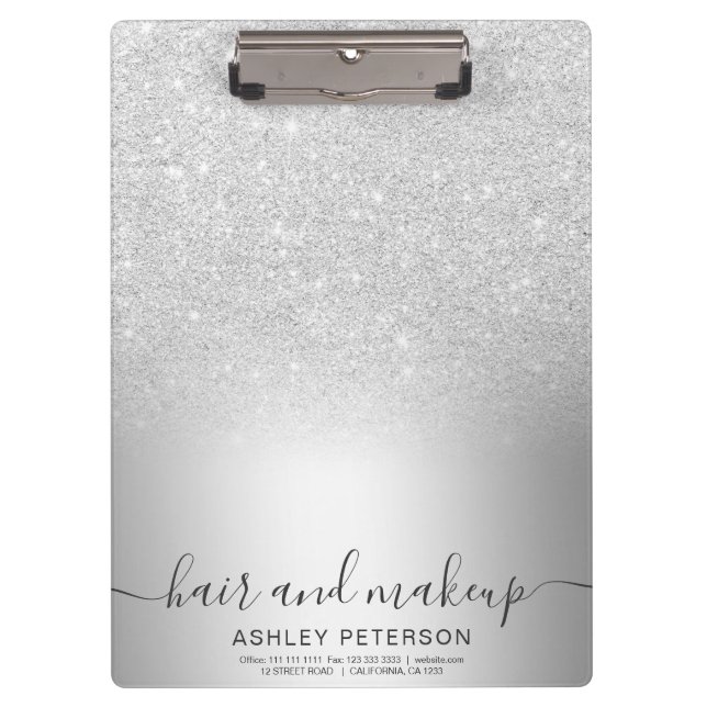 Makeup hair silver glitter ombre metallic foil clipboard (Front)