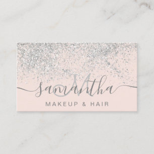 Makeup hair silver glitter pastel blush pink business card