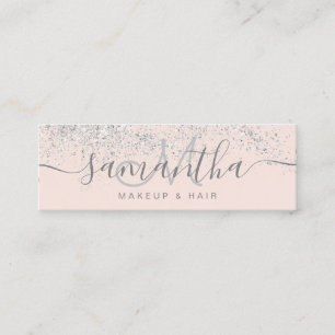 Makeup hair silver glitter pastel blush pink mini business card