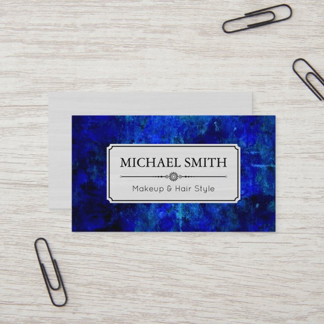 Makeup Hair Style Modern Blue Abstract Business Card (Front/Back In Situ)
