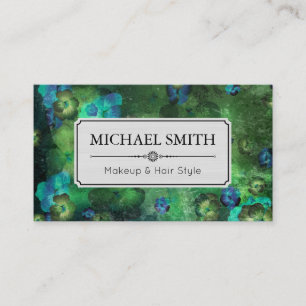 Makeup Hair Style Modern Blue Floral Pattern Business Card