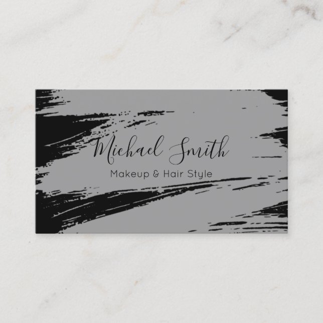 Makeup Hair Style Modern Grey Brush Stroke Business Card (Front)