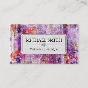 Makeup Hair Style Modern Purple Floral Pattern Business Card