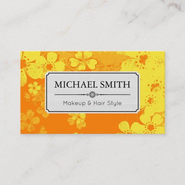 Makeup Hair Style Modern Retro Floral Pattern #6 Business Card (Front)