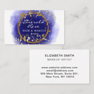 Makeup & Hair Stylist Artist Script blue and Gold Business Card