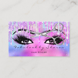 Makeup Hairs Lashes Glitter Drips Scissors Pink Business Card