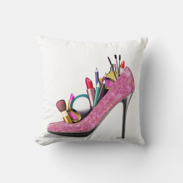 Makeup High Heels Stillettos Throw Pillow (Front)