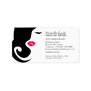 Makeup Icon Woman face in black white pink lips Label