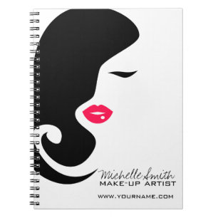 Makeup Icon Woman face in black white pink lips Notebook