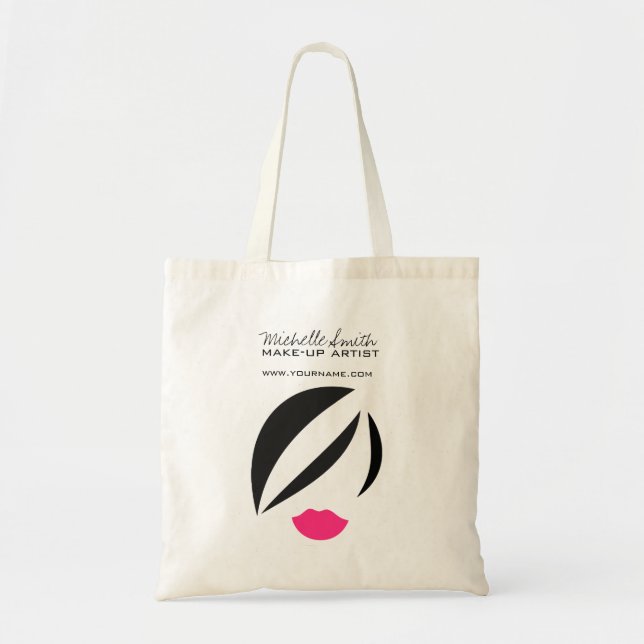 Makeup Icon Woman face in black white pink lips Tote Bag (Front)