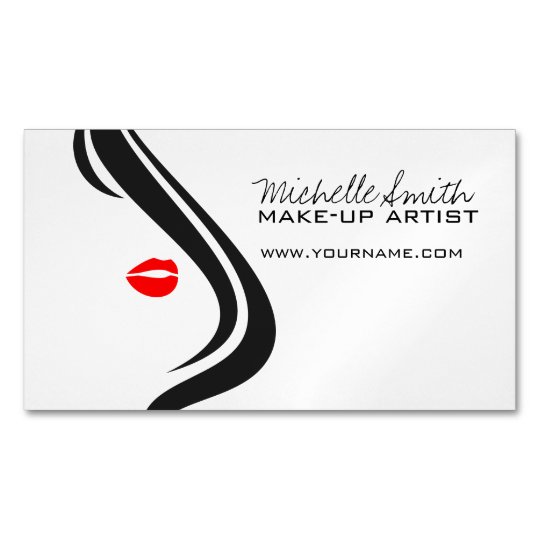 Makeup Icon Woman Face In Black White Red Lips Magnetic Business Card Zazzle Ca