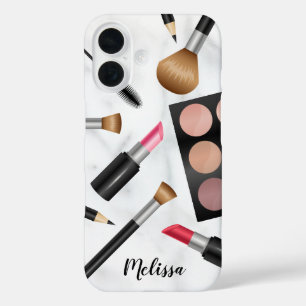 Makeup Items Illustration With Custom Name iPhone 16 Case