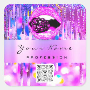 Makeup  Kiss Lip Holograph Drip Berry QRCODE LOGO  Square Sticker