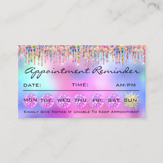 Makeup Lashes Appointment Reminder Holograph Pink Business Card (Front)