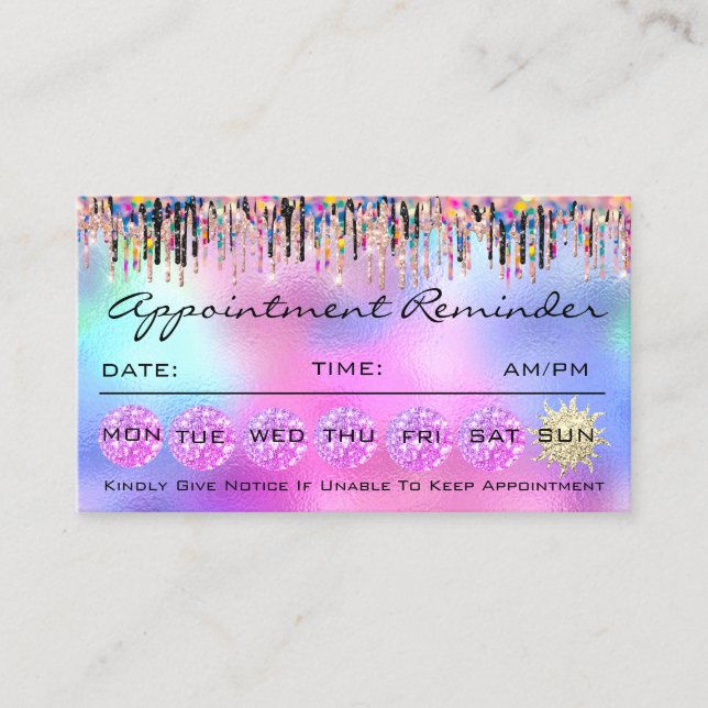 Makeup Lashes Appointment Reminder Holographic Business Card (Front)