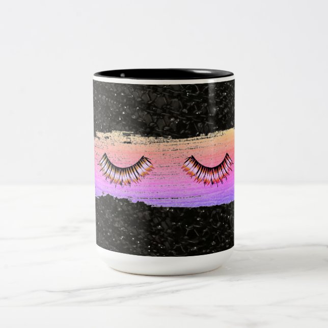 Makeup Lashes Beauty Black Multi-Color Coffee Mug (Center)