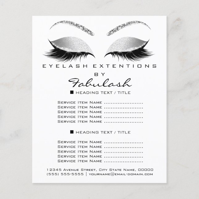 Makeup Lashes Beauty Salon Glitter Flyer Grey Glam (Front)
