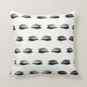 Makeup Lashes Eyes White Glitter Silver Minimal Throw Pillow
