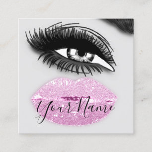 Makeup Lashes Grey Kiss Lips Logo  QR Code  Square Business Card