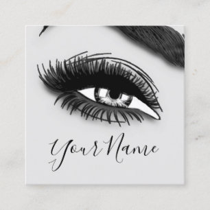 Makeup Lashes Grey Microblade Logo QR Code Square Business Card
